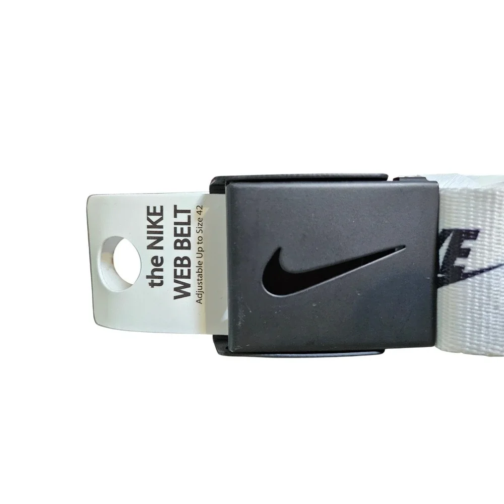 Nike Web Belt Mens One Size White Reversible Adjustable Golf Logo Buckle